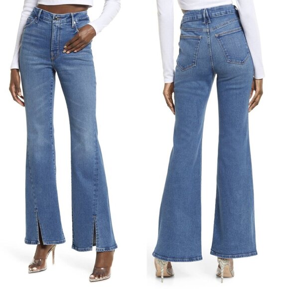 Good American Denim - Good American Soft Tech Good Legs Ankle Slit Flare Jeans, Light Blue, 8/29